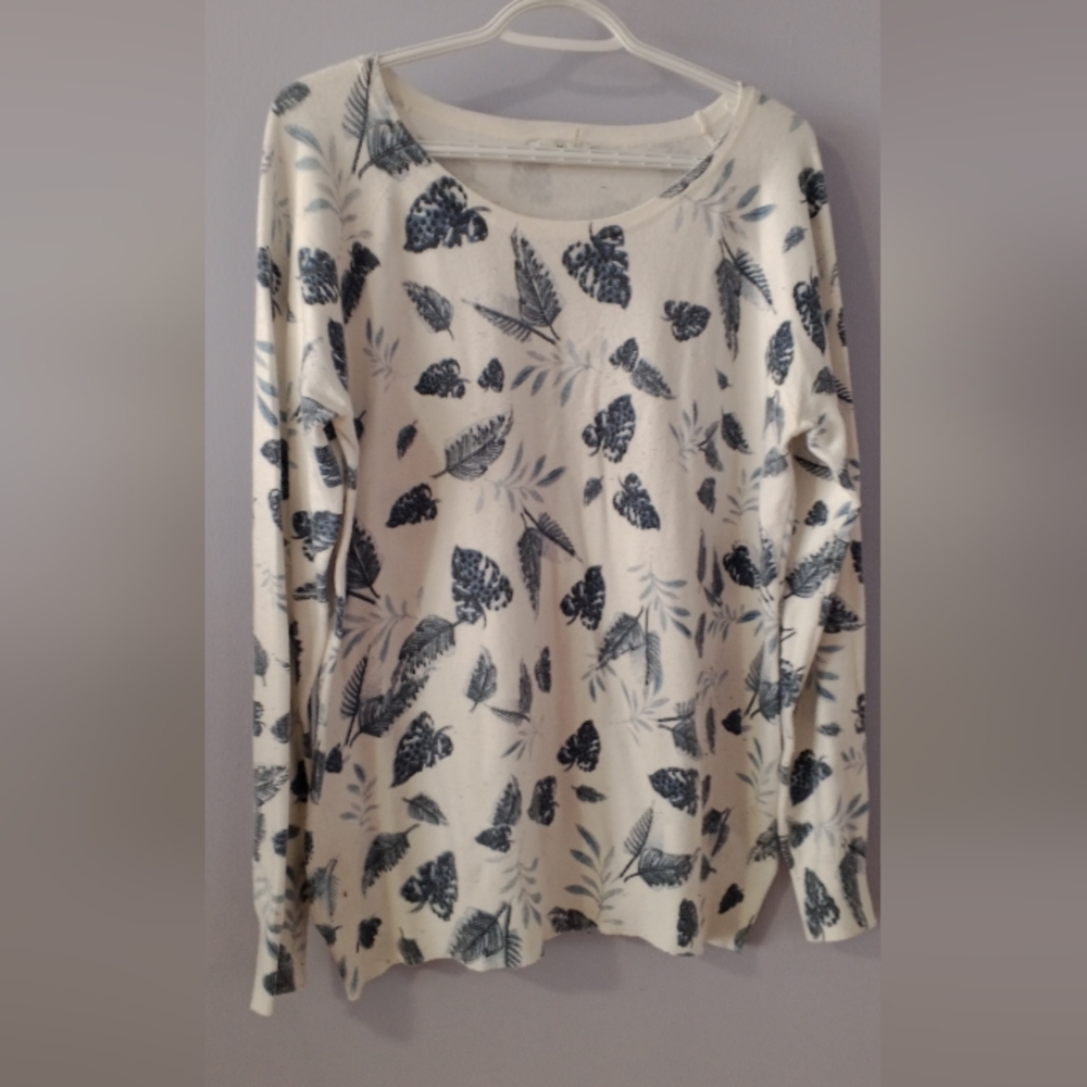Cream and Blue Butterfly Print Sweater
